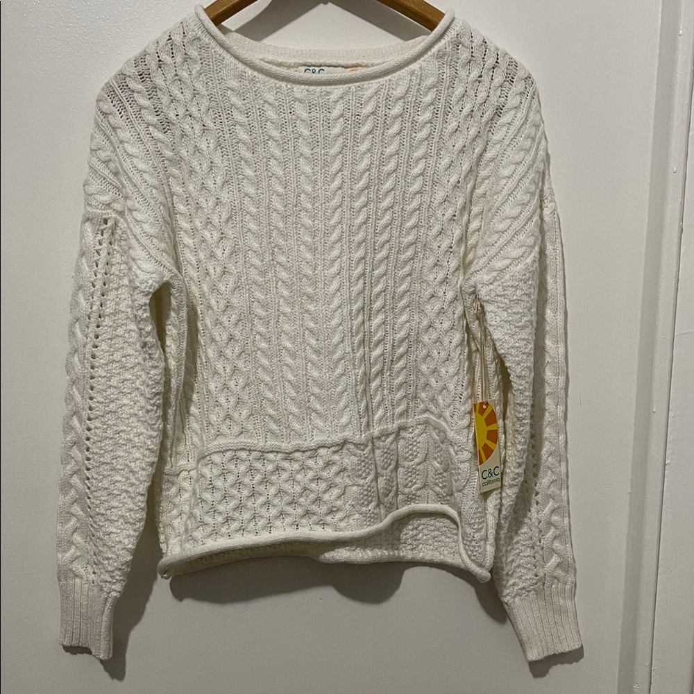 C&C California Women's white Cable Knit Sweater